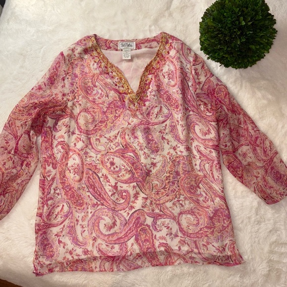 Bob Mackie Studio 💯 % Silk Blouse w/Embroidery Size: 14 Womens - Picture 4 of 15